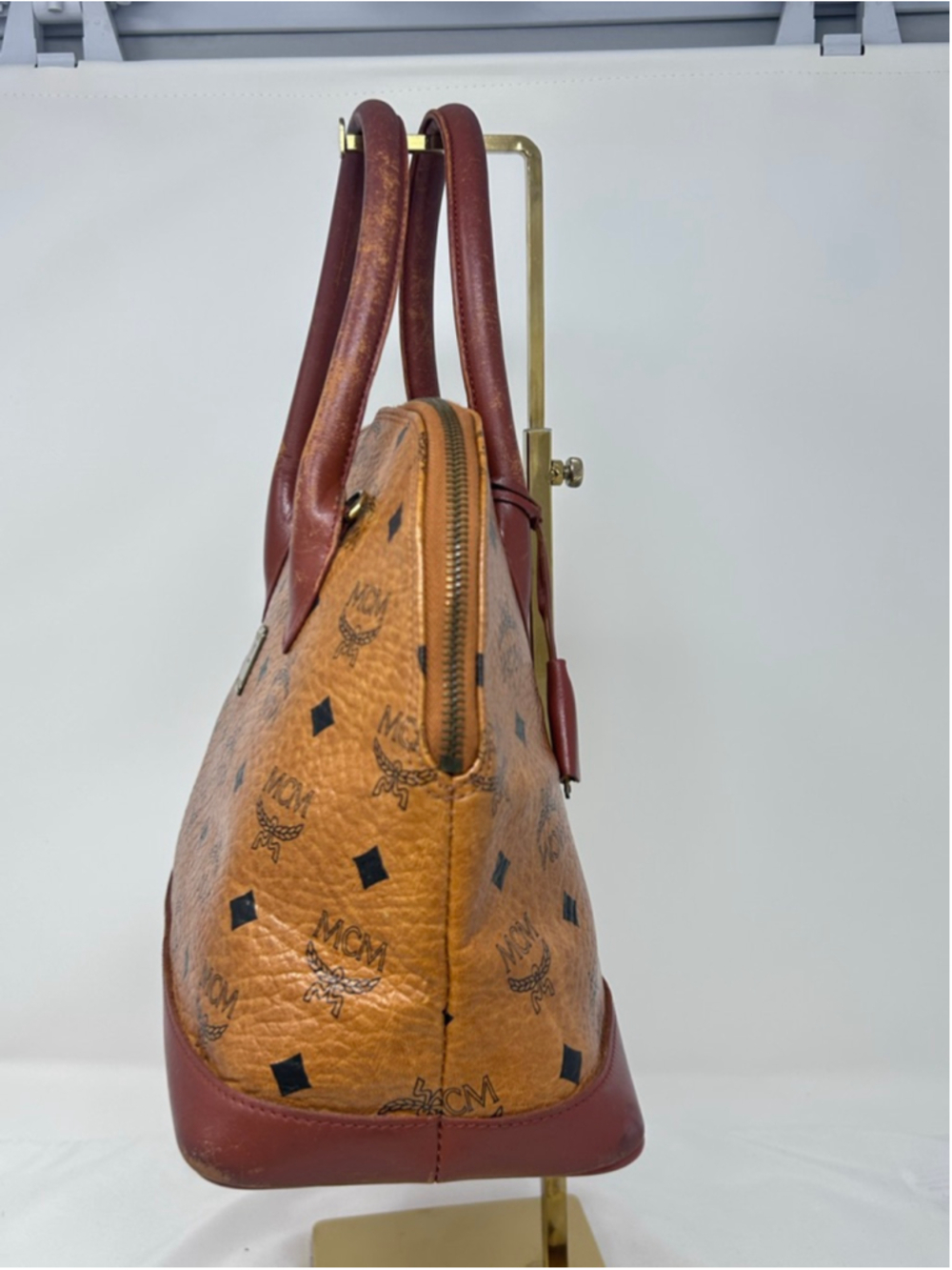Vintage MCM Visetos Alma Satchel Cognac Monogram Leather Lock Key - Picture 7 of 16